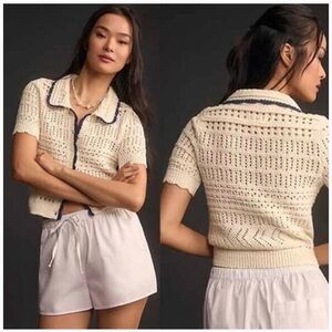 Maeve crochet polo with navy trim